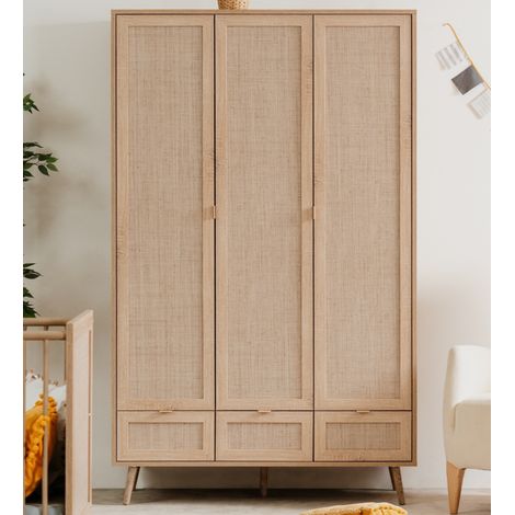 Abitare – Armoire 120x195 cm chêne clair – 3 portes et 3 tiroirs – Panneaux en bois mélaminé et MDF – Rangement élégant pour chambre - 120x195h
