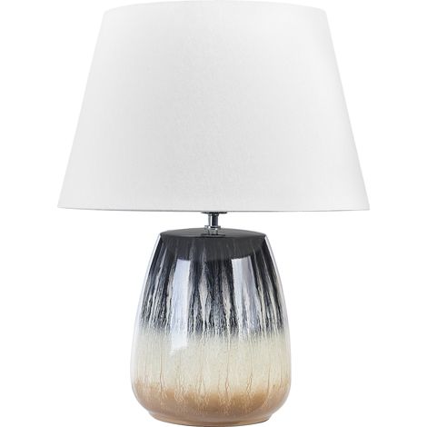 Lámpara de mesa de cerámica gris beige blanco 63 cm a mano pantalla cónica Cidra