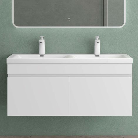 Mai & Mai Meuble de Salle de Bain Blanc mat avec Lavabo Meuble sous Vasque 120x48x55cm Meuble Suspendu avec 2 Tiroirs (1/5)