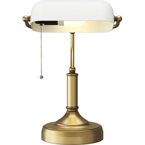 Banker's Desk Lamp Antique Bronze Tone Base, Table Lamp White Glass Shade for Home Office, White (1/5)