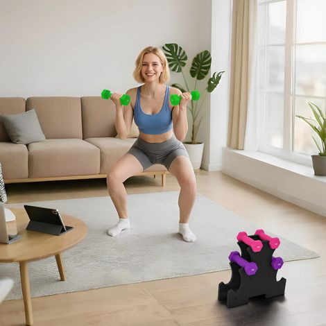 Ensemble Haltères Hexagonales X1kg X2kg X3kg Support Rangement Entraînement Domicile Sport Multicolore