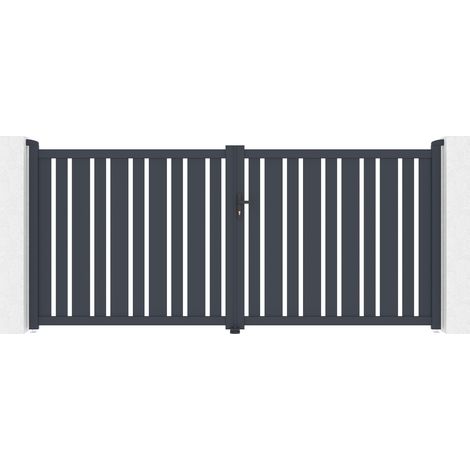 Casanoov – Portail aluminium battant 3,5m – Largeur 350cm – Hauteur 160cm – Couleur gris anthracite – Conception ajourée pour circulation d'air (1/5)