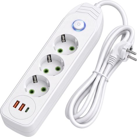Toolight Power Strip Extension Cord 3 Outlets + 2x Usb-a + Usb-c Jnh024-3b White (1/4)