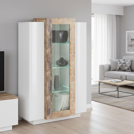 Vitrina Kevin, Expositor 7 Estantes, Hecho en Italia, 38x80x121h cm Blanco Brillante (1/5)