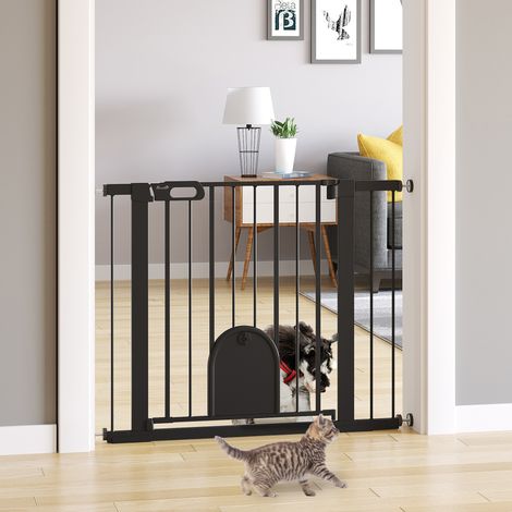 Barrière de sécurité pour chiens de 75 à 103 cm pour escaliers et portes, avec 2 extensions, fermeture automatique et double verrouillage, noire. (1/5)