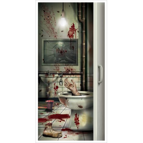 Décoration de porte effrayante pour Halloween - Bannière extérieure à suspendre - 90 x 180 cm (perforée + ruban) - 15