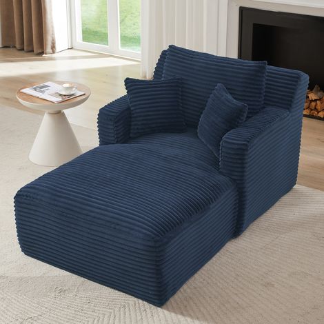 Canape convertible chaiselongue en velours cotele bleu OKMYHOME (1/5)