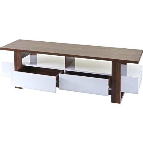 TV-Rack HHG-096, Fernsehtisch Lowboard Schrank, 3D-Struktur Walnuss-Optik hochglanz 46x150x45cm