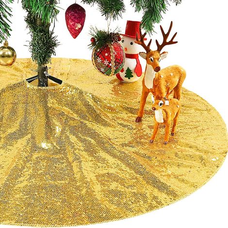 Jupe de sapin de Noël de 90 cm de diamètre, tablier inférieur de sapin de Noël, décoration de sapin de Noël, décoration intérieure (doré) (1/5)