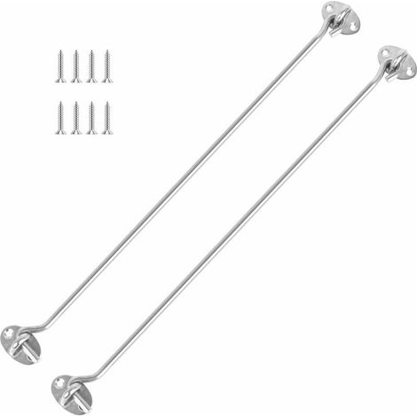 -Lot de 2 crochets de cabine, solides en acier inoxydable épaissis avec vis de montage de 8 pièces, pour hangar, portail ou porte de garage, etc, (16 po/400 mm) argent (1/5)