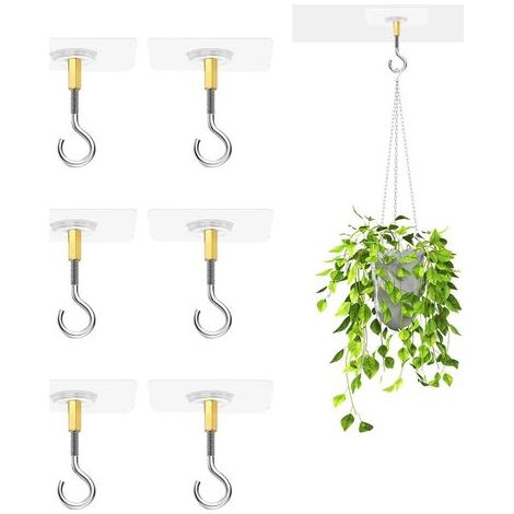 6 Pièces Crochets Auto-Adhésifs pour Plafond, Crochets de Plafond Autocollants sans Perçage, en PVC Transparent, Prévention de la Rouille, pour Plantes Suspendues, Pots de Fleurs, Biens (1/5)