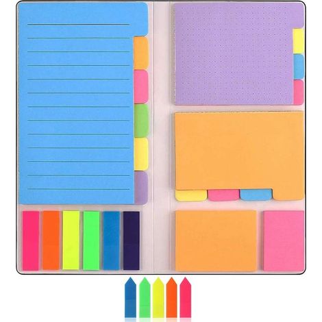 Lot de 500 Notes Autocollantes, 7 Types Post It, Avec Étiquettes Inscriptibles, Signets Pour Marquer Les Pages, Marqueurs Adhésifs pour Fournitures de Bureau Quotidien et Scolaires