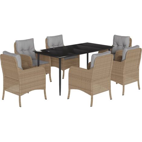 vidaXL Set da Pranzo da Giardino 7 pz con Cuscini Beige in Polyrattan (1/5)