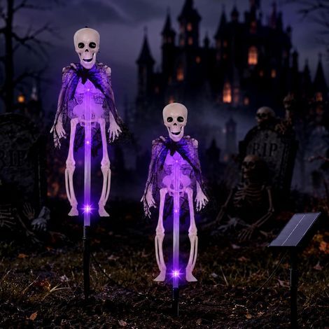 Guirlandes lumineuses solaires d'extérieur pour Halloween, en forme de chauve-souris et de crâne(Y04) (1/5)