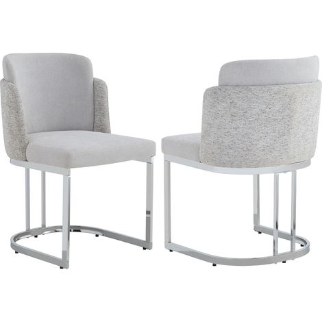 2 sillas de comedor de chenilla gris claro con patas metálicas plateadas (1/5)