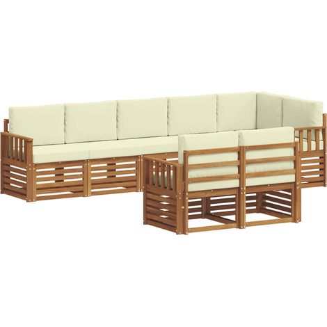 Conjunto de sofás de exterior 8 uds. Natural y Crema Poliéster vidaXL (1/5)