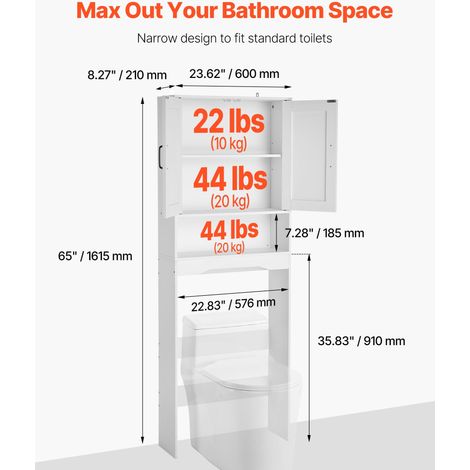 Meuble de Rangement WC Hauteur 165,1 cm, Rangement au Dessus des Toilettes ou Machine à Laver, avec Double Porte et Étagère Réglabl… (1/5)