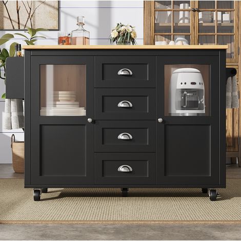 Mueble cocina con ruedas y tablero abatible negro grande OKMYHOME (1/5)