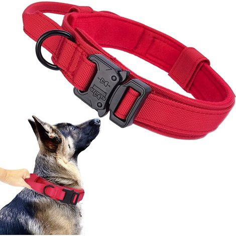 Collier tactique pour chien, collier militaire pour chien, collier en nylon réglable (rouge, M) (1/5)
