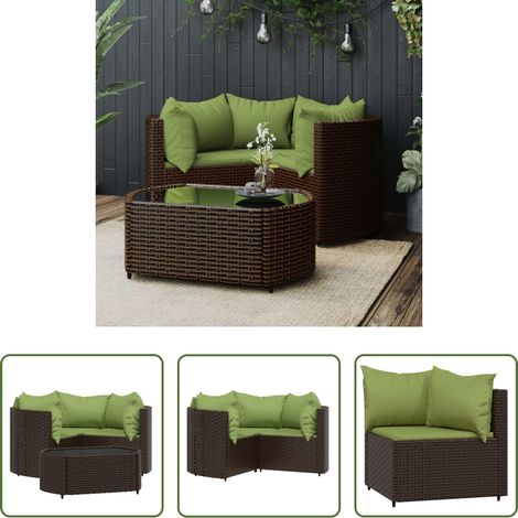 vidaXL Rattan - 4-tlg. Garten-Lounge-Set mit Kissen Braun Poly Rattan (1/5)