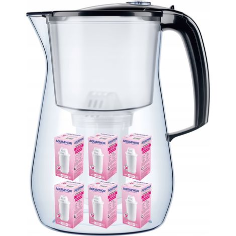Caraffa filtrante Aquaphor Provence da 4,2 litri + 6 cartucce, nera