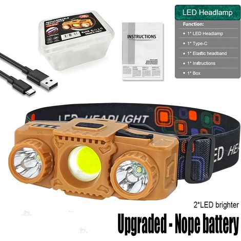 (Version améliorée - Sans batterie) Lampe frontale COB rouge 70 g EDC portable LED 18650 USB pour l'escalade et les activités de plein air (1/5)