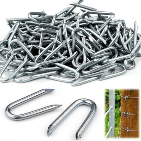 350 PCS Clou Double Pointe Crampillons pour Cloture Attache Grillage Crampillon Crampons en Acier Galvanisé Clou en U Petit pour Grillage Agrafes de Clôture pour Fixer les Clôtures (1/5)