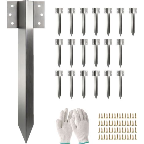 Lot de 20 équerres de fixation pour traverses de chemin de fer, pieux en acier galvanisé de 41 cm pour charges lourdes avec vis et gants