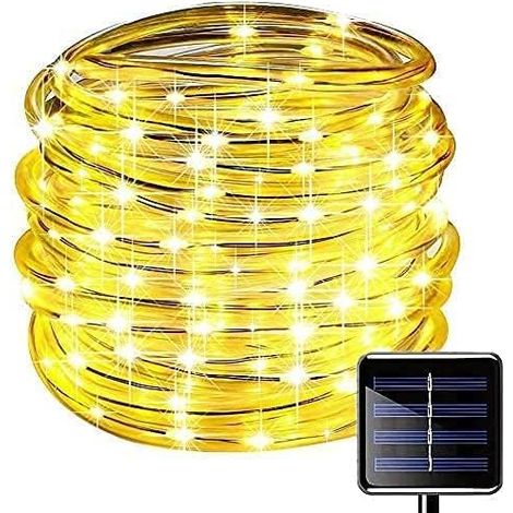Solaire Ruban Lumineux, 12M 100LED Solar Outdoor String Light fil de Cuivre Tube Extérieur Fairy String Light Imperméable à L'eau (Blanc Chaud)