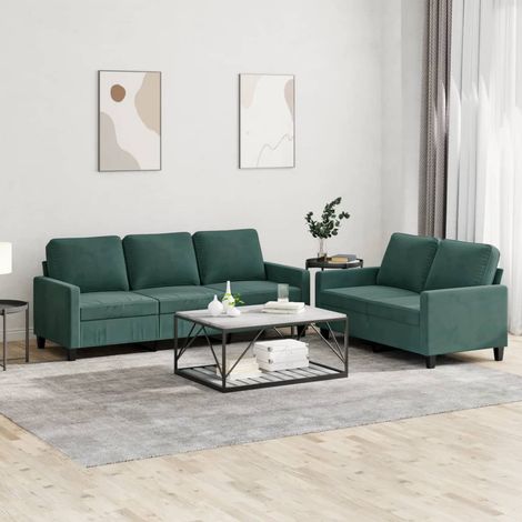 vidaXL Set di Divani 2 pz con Cuscini Verde scuro in Velluto (1/5)