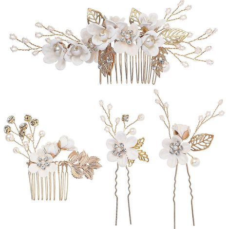 Haarschmuck Damen Hochzeit Blumenhaarspange Haarspange Haarschmuck für Blumenmädchen Haarschmuck für die Hochzeit Seitenkamm Brauthaarkamm-White (1/3)