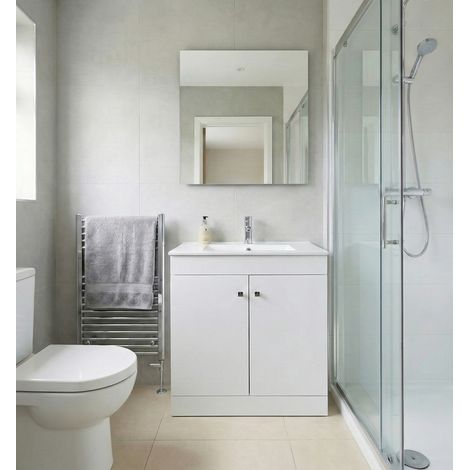 Meuble Salle de Bains avec vasque/lavabo LOOK 80 Blanc à poser avec plan céramique. (1/5)