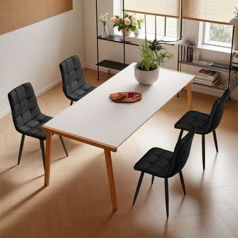 Esszimmerstühle - Skandinavisches Design - Schwarzer Samt - Schwarze Metallbeine - Set von 4