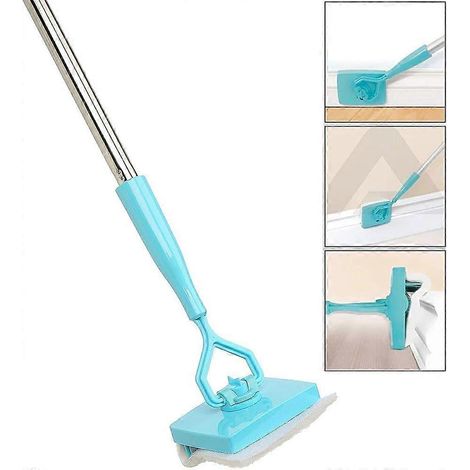 Outil de nettoyage de plinthes avec poignée et 2 tampons de nettoyage réutilisables par No-Bending Mop. Outil de nettoyage de plinthes à long manche réglable pour : (1/4)