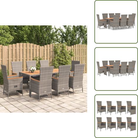 Ratán sintético - vidaXL Set comedor jardín 9 pzas y cojines ratán sintético gris - Comedor exterior