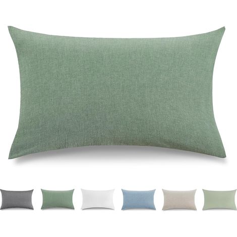 TOCOMOA Taie Oreiller 40x60 cm Lot De 2，Housse Coussin 100% Coton Lavé Doux, Aspect Lin Et Respirant, Taie d Oreiller Vert avec Fermeture éClair (1/5)