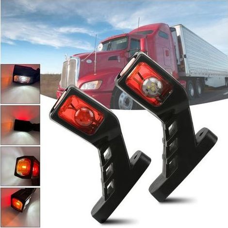 Lntyq 2X 9LED Feux de Marquage Latéraux Lampe Latérale de Remorque 24V Trois Côtés Trois Couleurs Avertissement Jaune Blanc Feu Rouge pour Camion RV Caravane (1/5)