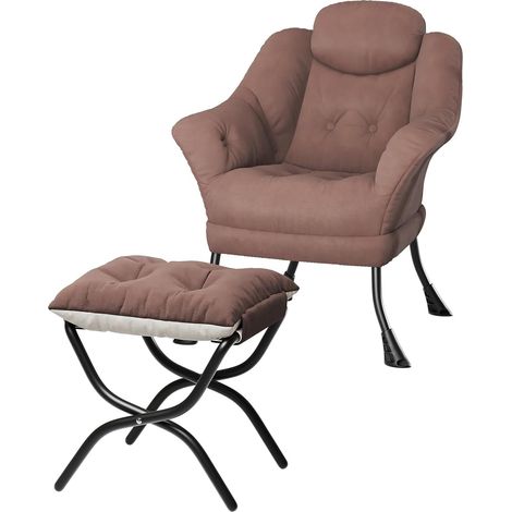 Fauteuil Relax en Velours avec Repose-pieds - Inclinable avec Poche Latérale pour Petit Espace - Marron (1/5)