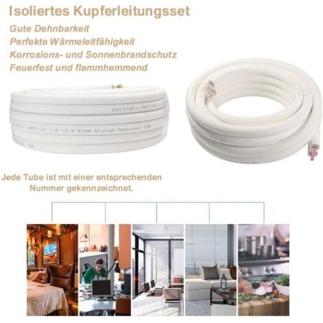 Kupferrohr für Klimaanlagen – 1/4" & 3/8" – 4 m – Mit Isolierung (als Rolle) – HVAC-Leitungsset – Komplettes Verrohrungs-Set