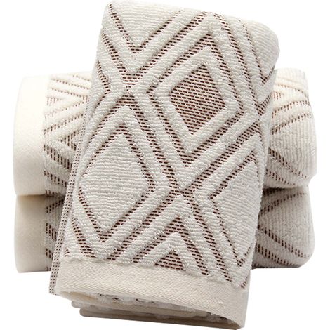 Lot de 2 serviettes de toilette à motif losanges, 100 % coton, douces et absorbantes, pour la salle de bain, 34 x 74 cm (1/5)