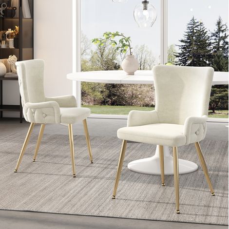 Lot de 2 chaises de salle à manger en velours beige avec pieds en métal doré, sièges d'appoint pour salon ou chambre, style moderne élégant  CHICFURN (1/5)