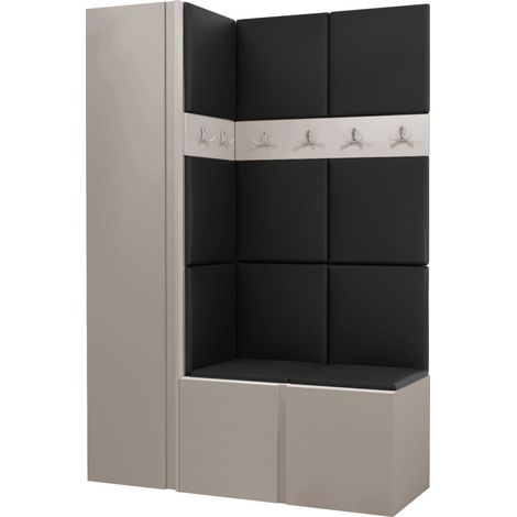 Conjunto para recibidor Pinis IX, Cuero ecológico Soft 011, 186x124x46cm, Aglomerado laminado, Cuero ecológico, Colocada, Montada en la pared