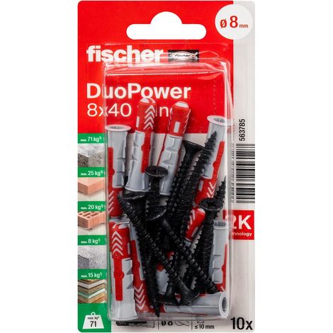 Confezione da 10 tasselli multimateriale FISCHER DuoPower, viti nere, diametro 8 x lunghezza 40 mm. FISCHER (1/5)