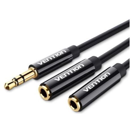 Cable Estéreo Vention BBSBY/ Jack 3.5 Macho - 2x Jack 3.5 Hembra/ 30cm/ Negro