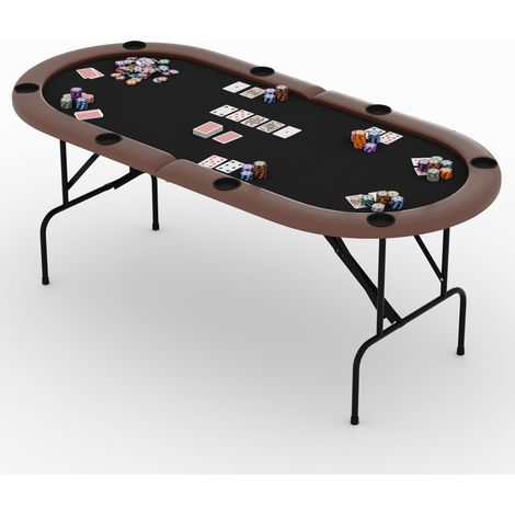 Table poker pliable 8 joueurs 180,3 cm portable porte gobelets feutrine ovale marron