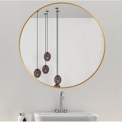 60 cm runder Kosmetikspiegel in Gold mit Rahmen aus gebürsteter Aluminiumlegierung, moderne Dekoration für Badezimmer, Wohnzimmer, Schlafzimmer