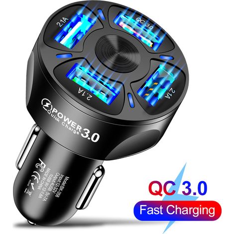 35W 7A QC3.0 4USB Schnelllade-Autoladegerät - Schwarz (ohne Verpackung) (1/3)