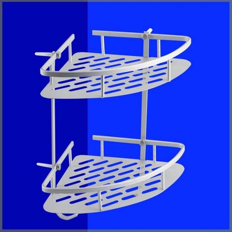 1 Étagère de douche, aluminium, double niveau, design angle, salle de bain (1/4)