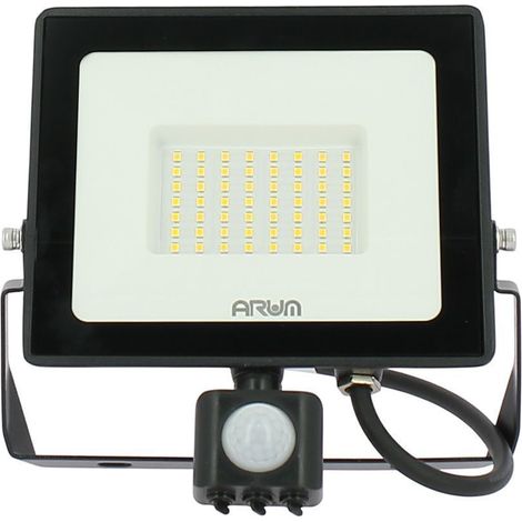 Arum Lighting – Projecteur à détecteur de mouvement 50W IP65 – Lumière blanche neutre 4000K – Détection jusqu'à 8m – Angle d'éclairage 120°