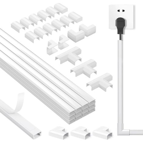 Cache Cable Blanc Auto-adhésif 4,8m (15x9mm,0,4mx12pcs), Goulotte Passe Cable Mural pour Cacher Les Câbles, Goulotte Electrique Peignable, Rangement Cache Fil TV, Organisateur Bureau PC (1/5)